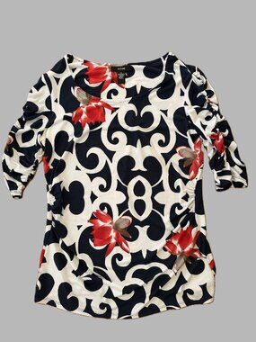 Women's Alfani 3/4 Sleeve Geometric Floral Blouse Top Size S